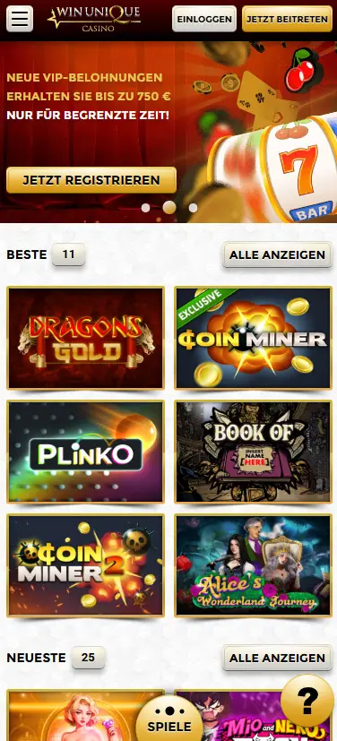 mobile Anwendung CASINO UNIQUE