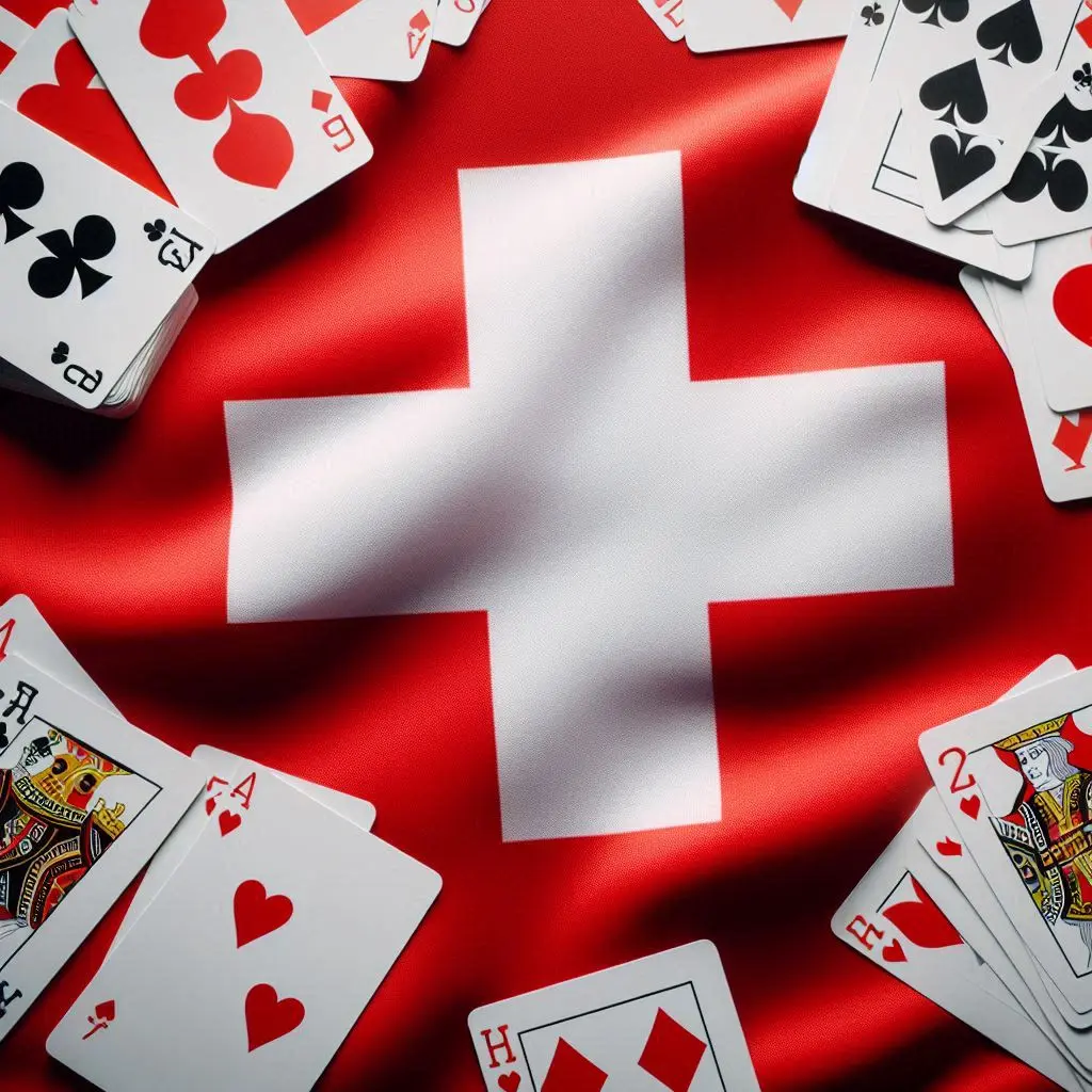 pokerkarten auf Schweizer Flagge CASINO UNIQUE